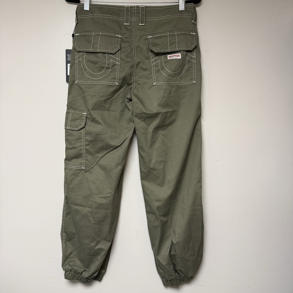 True Religion Bobbi Baggy Cargo Joggers Women 26 Green Contrast Stitch 600321R4 - Picture 7 of 9